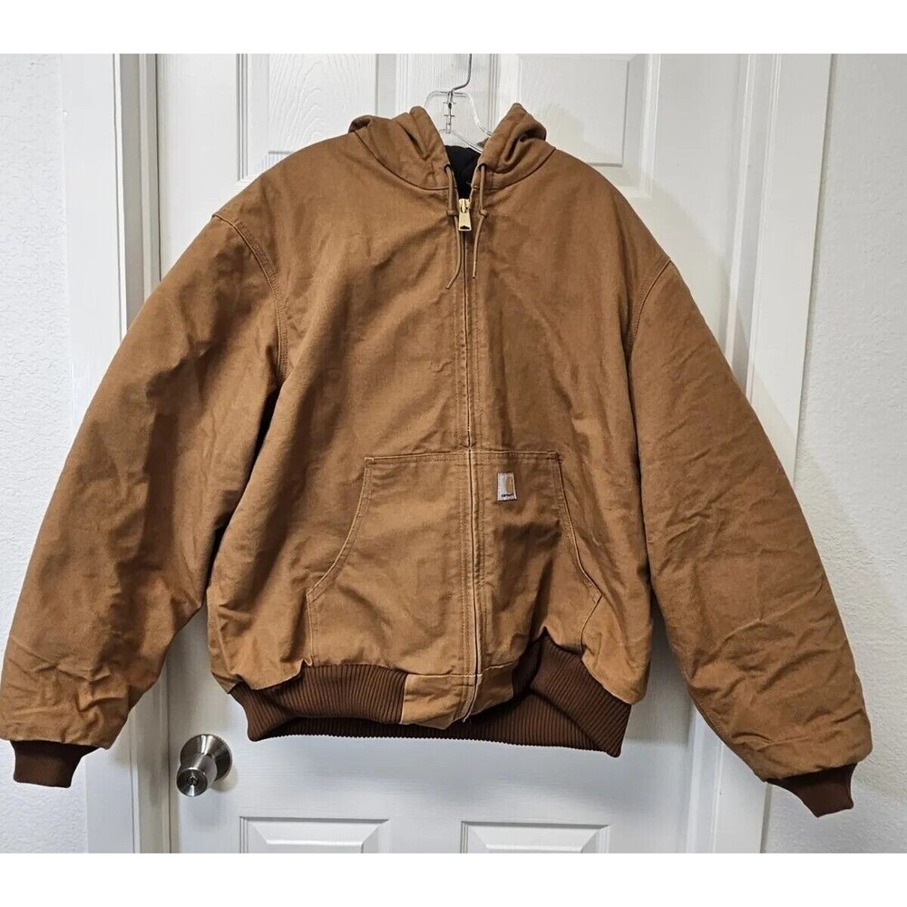 Carhartt Jacket Mens Extra Large Brown Hood Insulated Active Thermal Washed Duck
